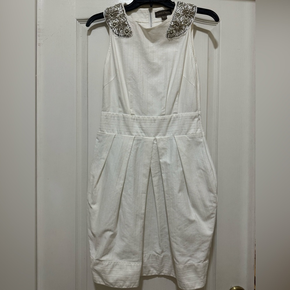 Small White Beaded Pleated Pencil Dress